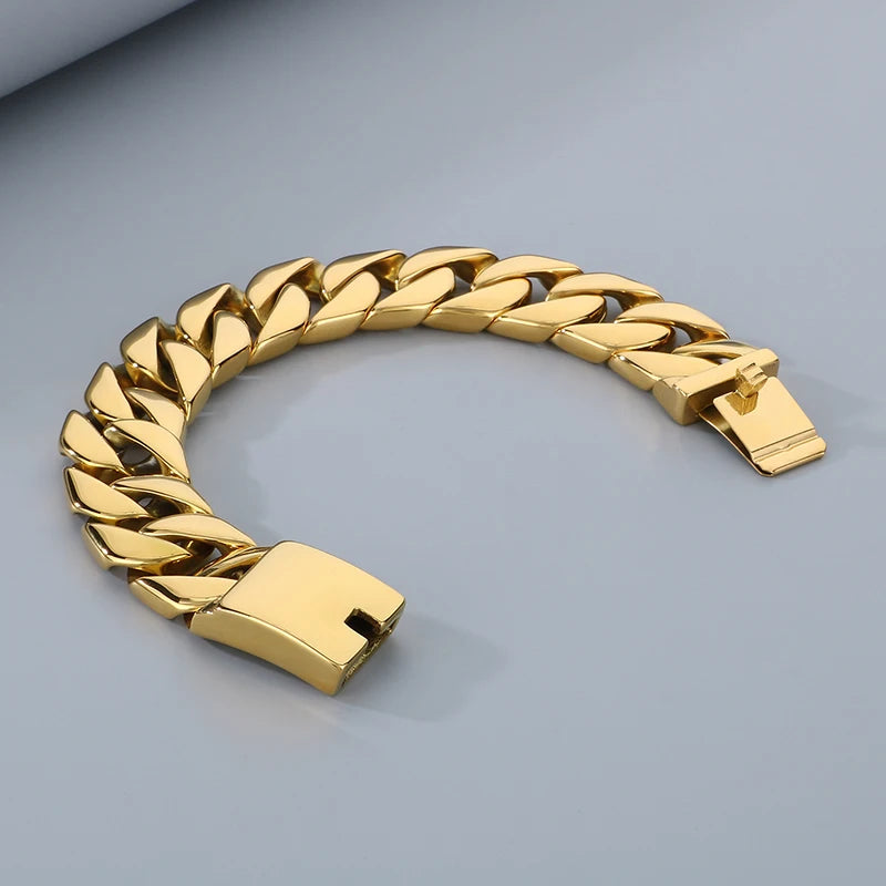 HAOYI Dropshipping 20mm Gold Color Bracelet Bangle Men's Heavy Chunky Link Chain Bracelet Fashion Jewelry Gifts