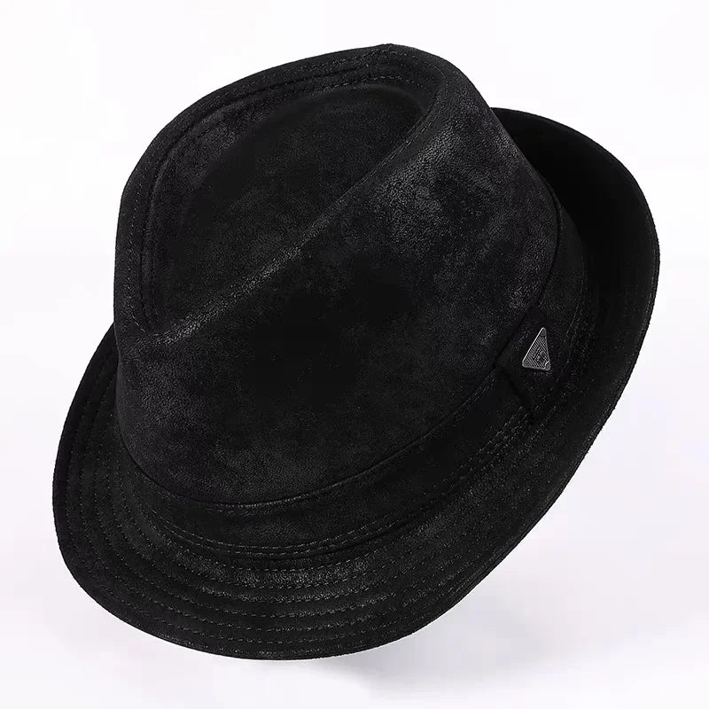 Male High Quality Genuine Leather Sheepskin Formal hat Gentleman Cow Skin Short Brim Yellow Brown Top Hat Male Shows Gentleman