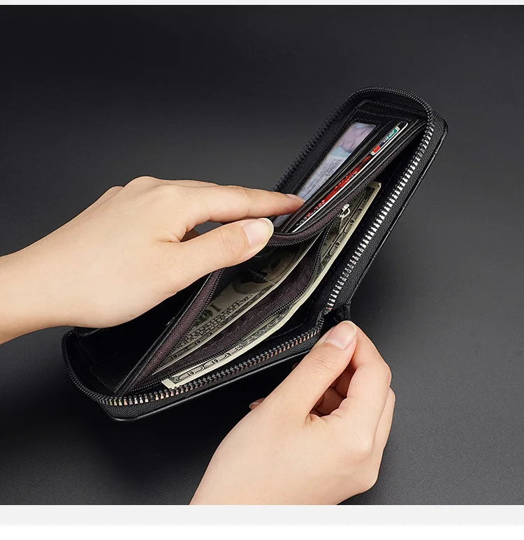 Leather Men’s Wallet Luxury Mens Purse Male Zipper Card Holders with Coin Pocket Rfid Wallets Gifts for Men Money Bag