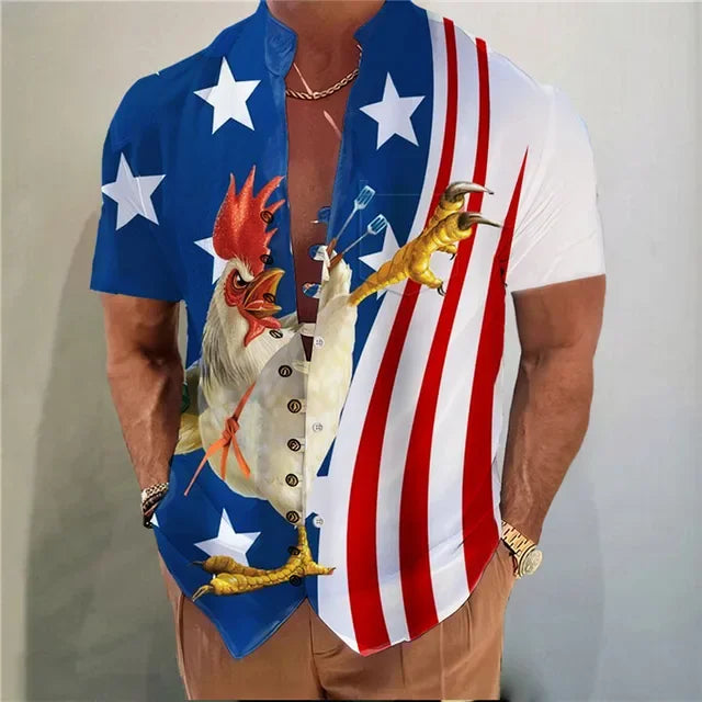 Men Shirts New Print Button Short Sleeves Shirt Fashion Stand Collar Loose Fitting Men's Shirts Casual Beach Streetwear Hot Sale