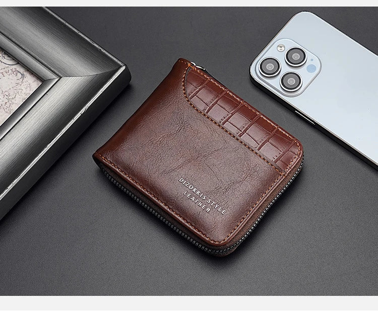 Leather Men’s Wallet Luxury Mens Purse Male Zipper Card Holders with Coin Pocket Rfid Wallets Gifts for Men Money Bag