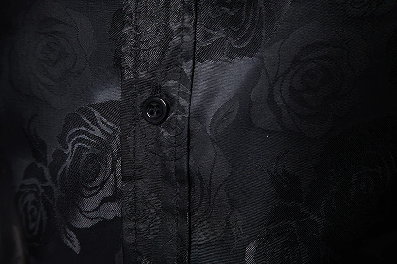 Shirt Men Fashion Gentleman Business Casual Slim Fit British Style Solid Color Button Rose Print Button Shirt Dress Shirt