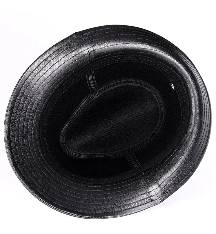 Real Leather Quality Genuine  Jazz Fedora Gentleman  SheepSkin Short Brim Black/Brown Hip Pop Fitted Top Hat Male Shows