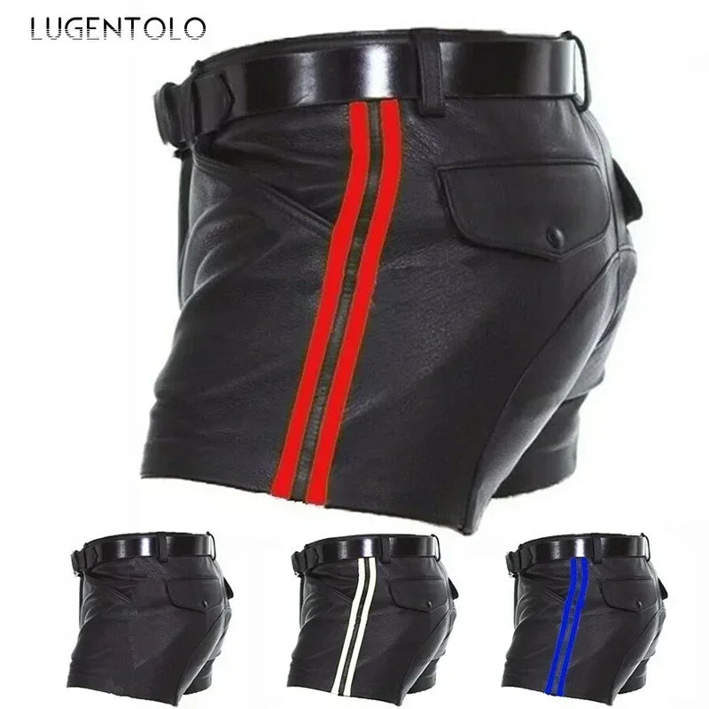 Men PU Shorts Casual Solid Large Size Loose Faux Leather Fashion Mens Street Summer Spring Versatile Trend Club Punk Style Pants