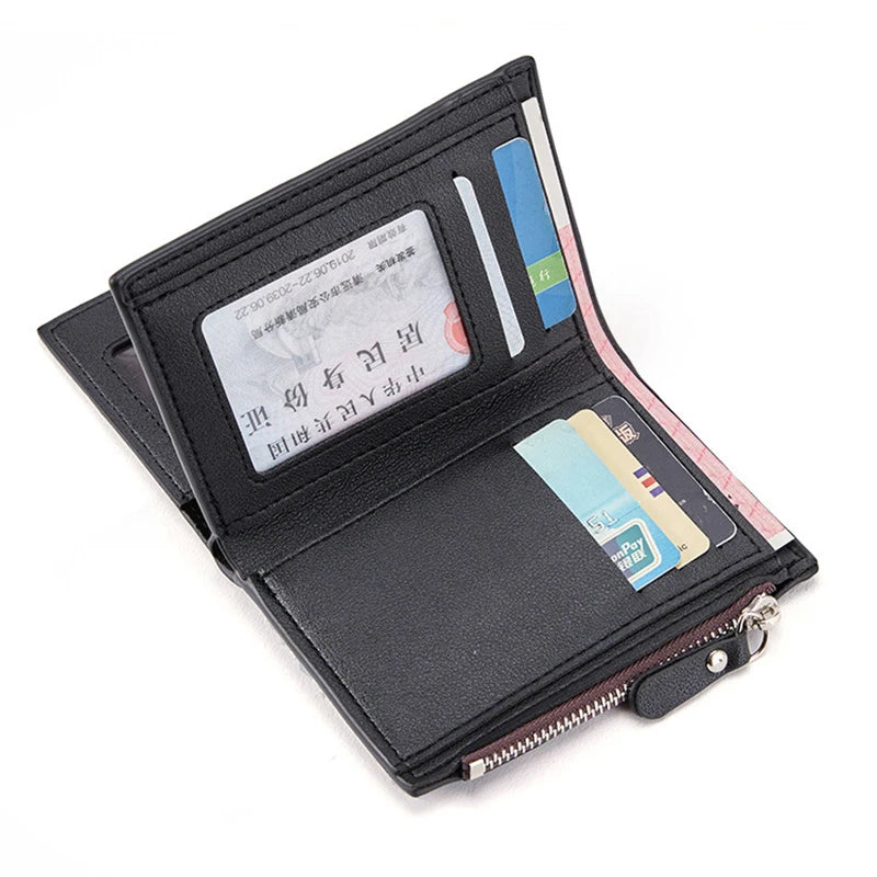 PU Leather Wallet for Men Short Casual Carteras Business Foldable Wallets Luxury Small Zipper Multi-card Slot Coin Pocket Purse