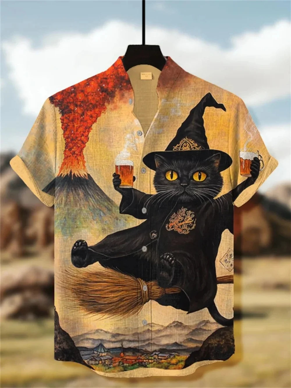 Men's Summer Linen Shirt Short Sleeve Stand up Collar Printed Street Casual Outdoor Vacation Fashionable Clothing