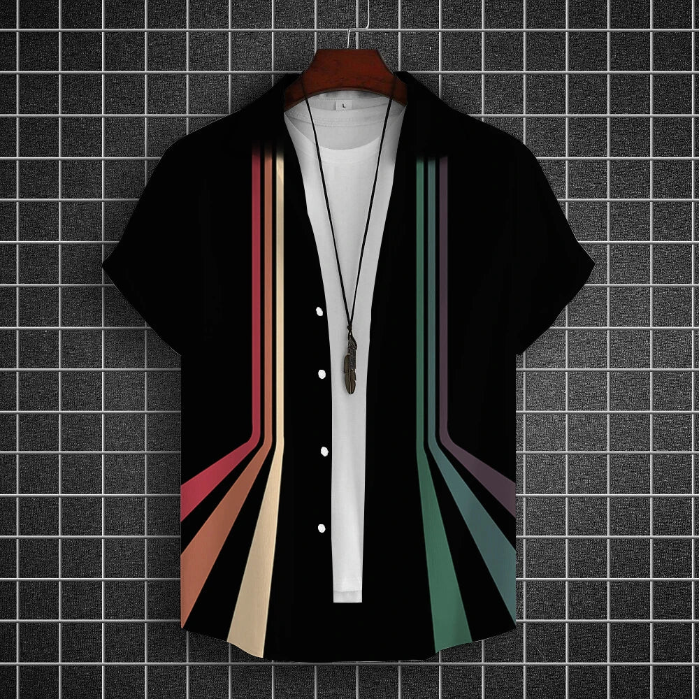 Simple Shirts For Men 3d Stripe Printed Men'S Clothing Loose Oversized And Blooms Casual Short Sleeved Daily Street Tops