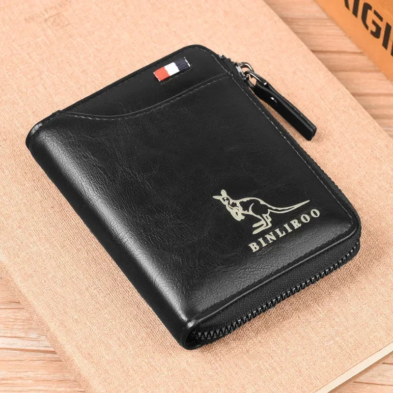 Leather Men’s Wallet Luxury Mens Purse Male Zipper Card Holders with Coin Pocket Rfid Wallets Gifts for Men Money Bag
