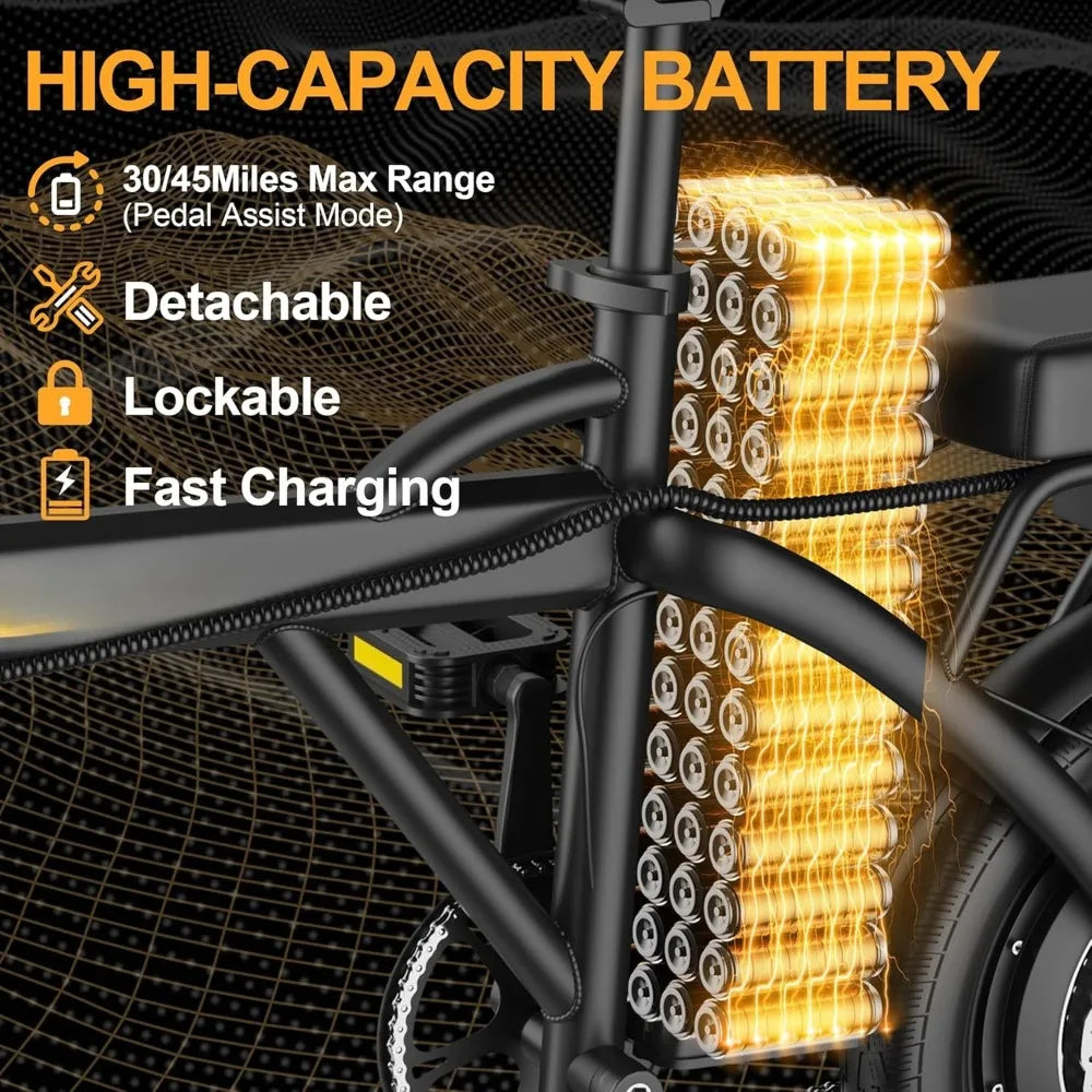 Only orange is in stock.500W Motor, 22 MPH Max Speed Folding Ebike,  Electric Bicycles, Max 30/40 Miles Range