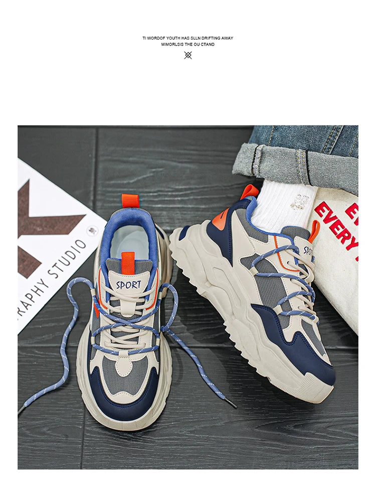 Men Sneakers 2025 Autumn New Mesh Breathable Running Sport Shoes Light Soft Thick Sole Hole Man Casual Shoes Athletic Sneakers