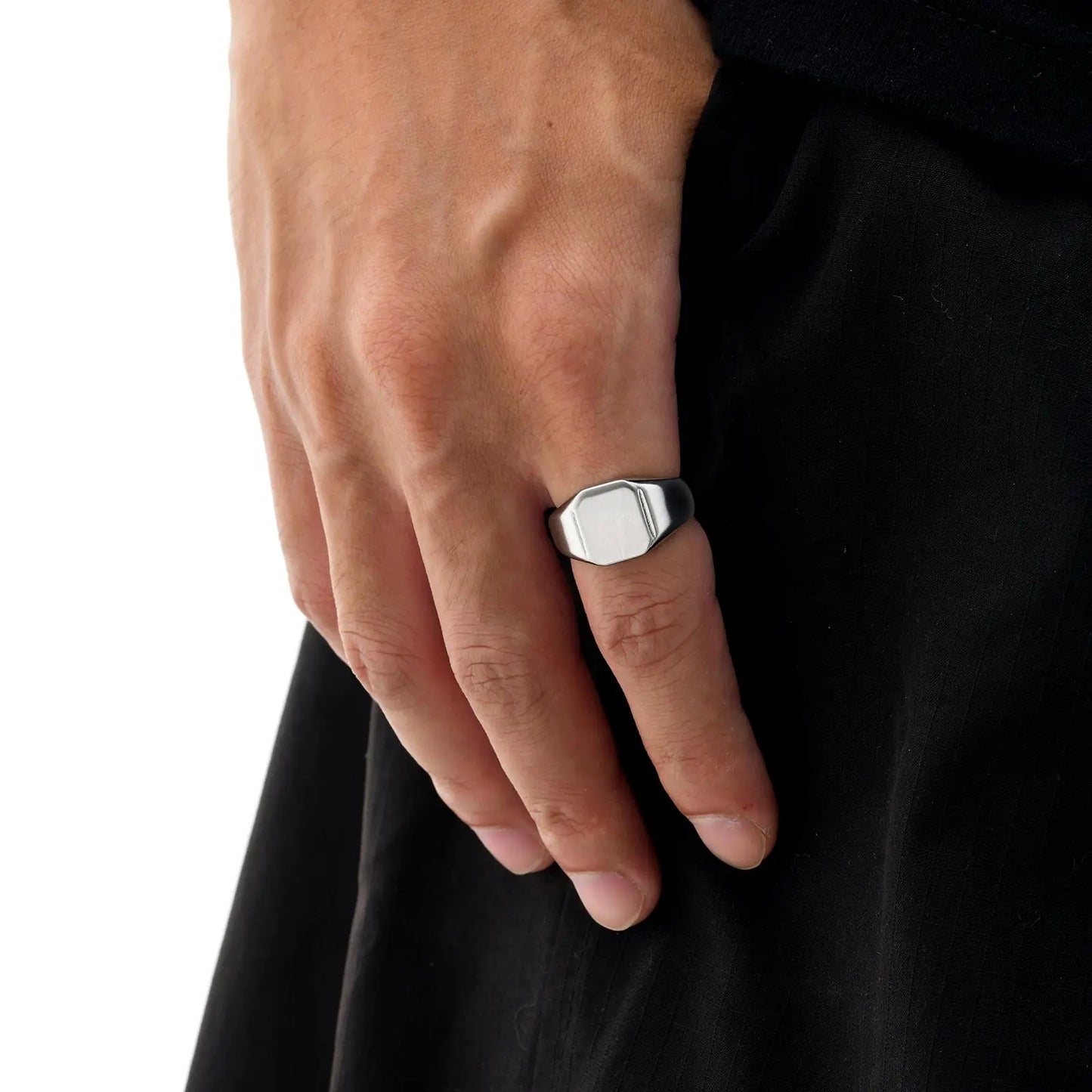 Stainless Steel Square Signet Ring for Men, Gold Silver Color High Polished Chunky Ring, Simple Statement Jewelry Thumb Ring