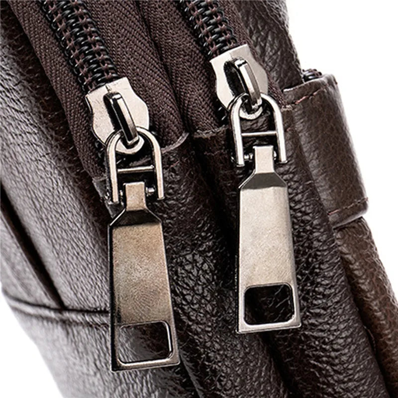 Men Genuine Leather Shoulder Male fanny pack High Quality Messenger Bags  Men's Fashion Business Belt Bag Small Briefcase Waist