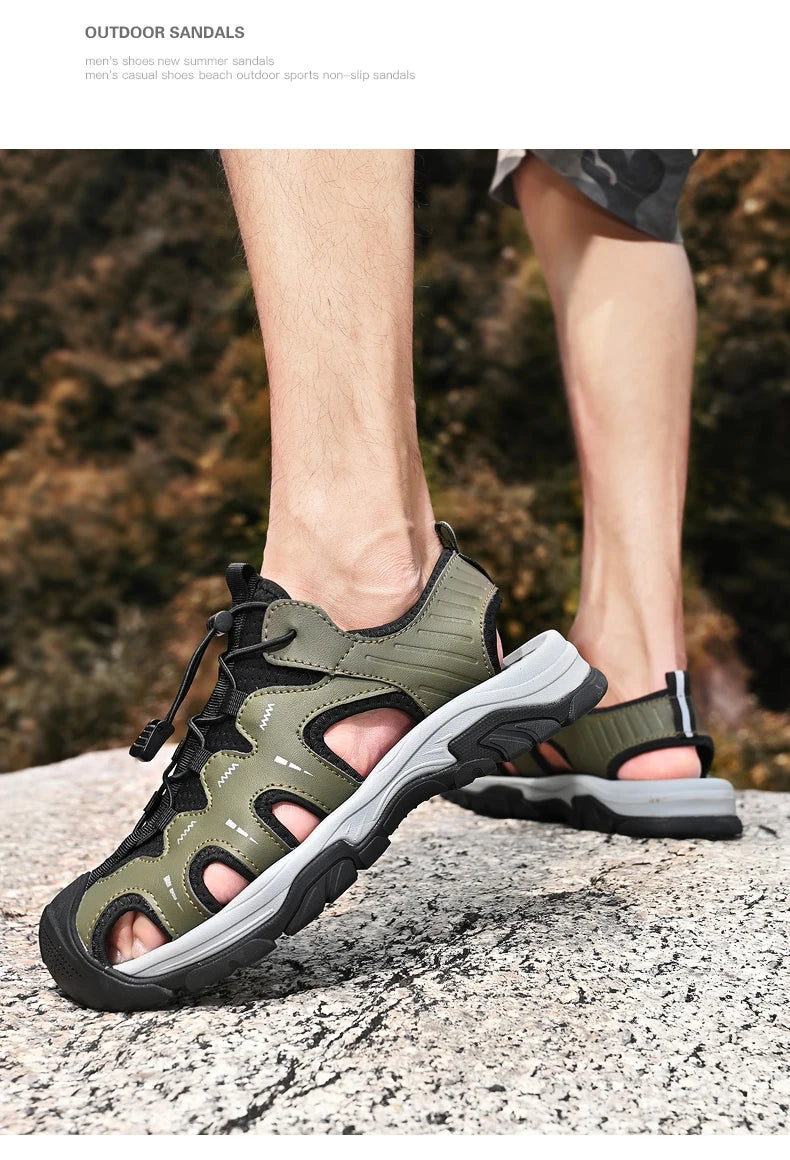 Jumpmore Fashion Men's Leather Sandals Summer Outdoor Hiking Shoes Size 38-45