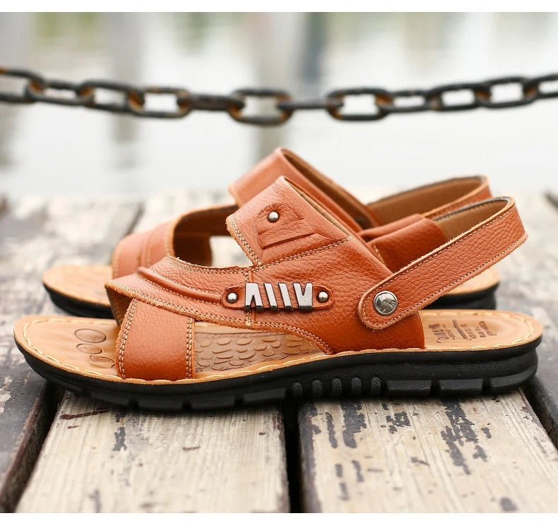 Men's Sandals Fashion Casual Leather Sandals Outdoor Non Slip Trekking Sandalias Summer New Beach Shoes for Man Designer Slipper