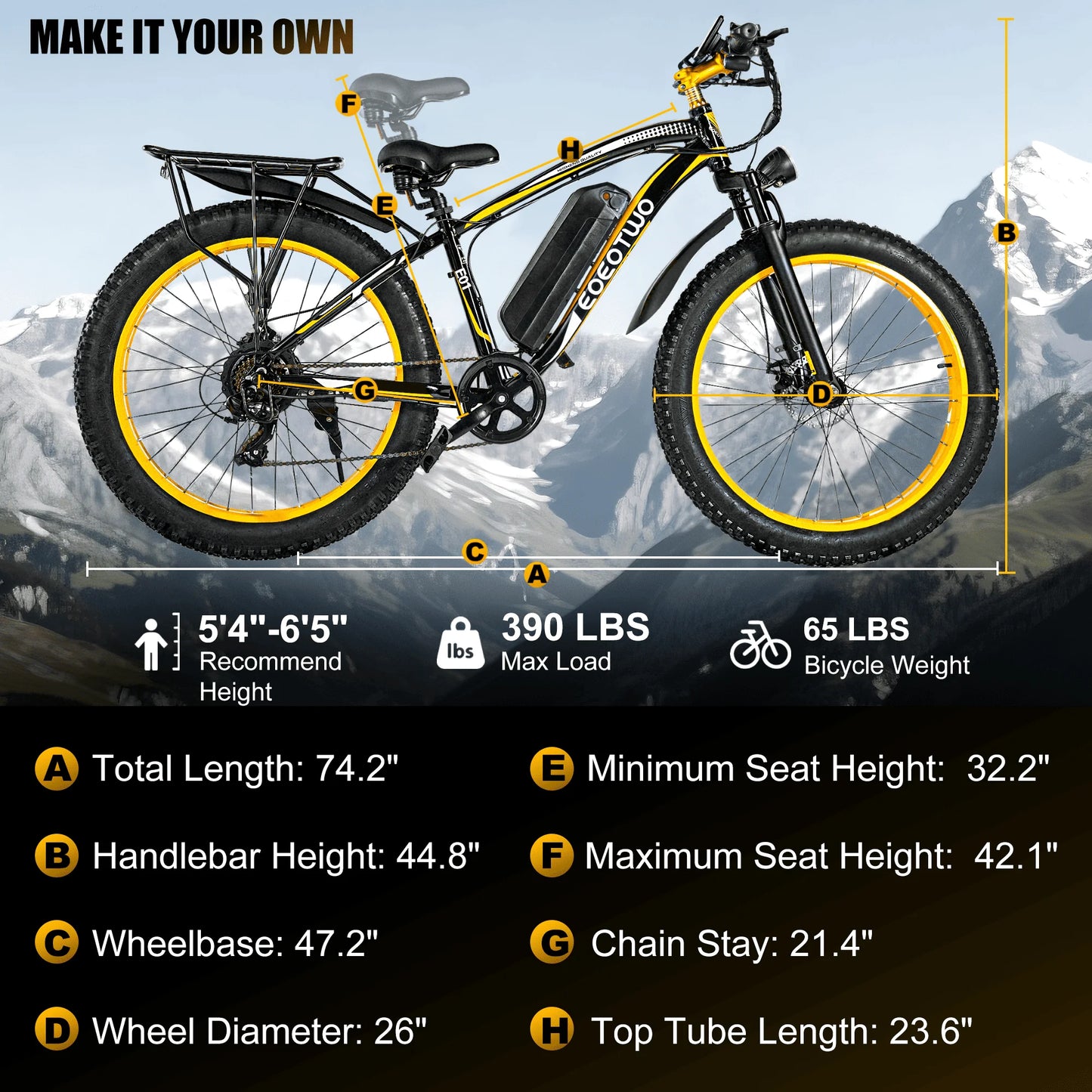 Electric Bikes 34mph 1500W Peak Motor 48V15AH Battery Mountain E Bike Adults 26*4.0 Fat Tire Electric Dirt Bike Electric Bicycle