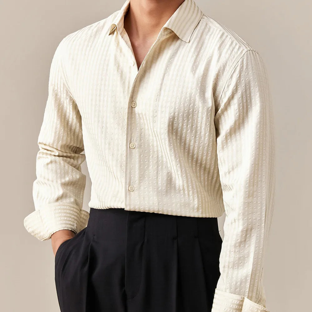 2025 Spring Shirts Men Dress Stripe Long Sleeve Shirt British Versatile Casual Cotton Shirt Fashion Man Camisa Social Masculina