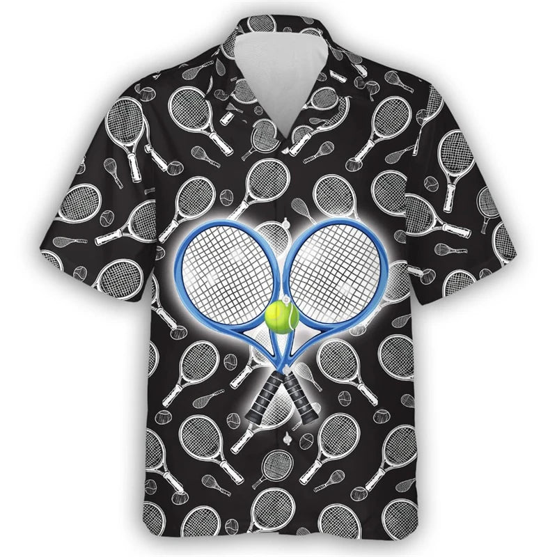 Tennis Lover Shirts For Men Clothes Fashion Sport  Beach Shirt Casual Female Lapel Blouse Hawaiian Ball Club Unisex Button Tops