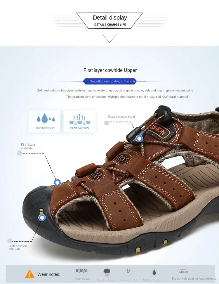 Sandals Summer New Men'sHollow Breathable Sandals Slippers Outdoor Baotou Beach Shoes Dad's Shoes Mens Shoes sandalias2024