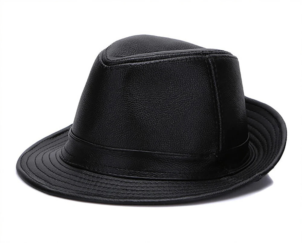 2025 Men Fashion Caps Autumn Winter Warm New Cowboy  100% Real Cowhide Leather Hats Men Real Genuine Cowhide Leather Top Hats