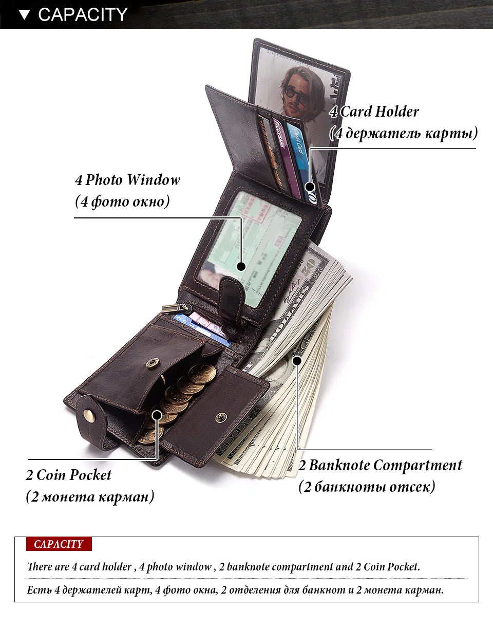 HUMERPAUL Wholesale Wallet for Men Real Leather Slim Tri-Fold Purse with ID Window and RFID Blocking Credit Card Holder