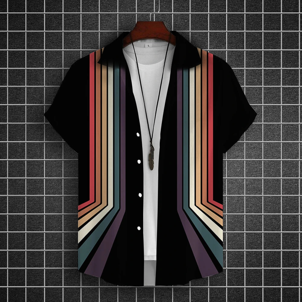 Simple Shirts For Men 3d Stripe Printed Men'S Clothing Loose Oversized And Blooms Casual Short Sleeved Daily Street Tops