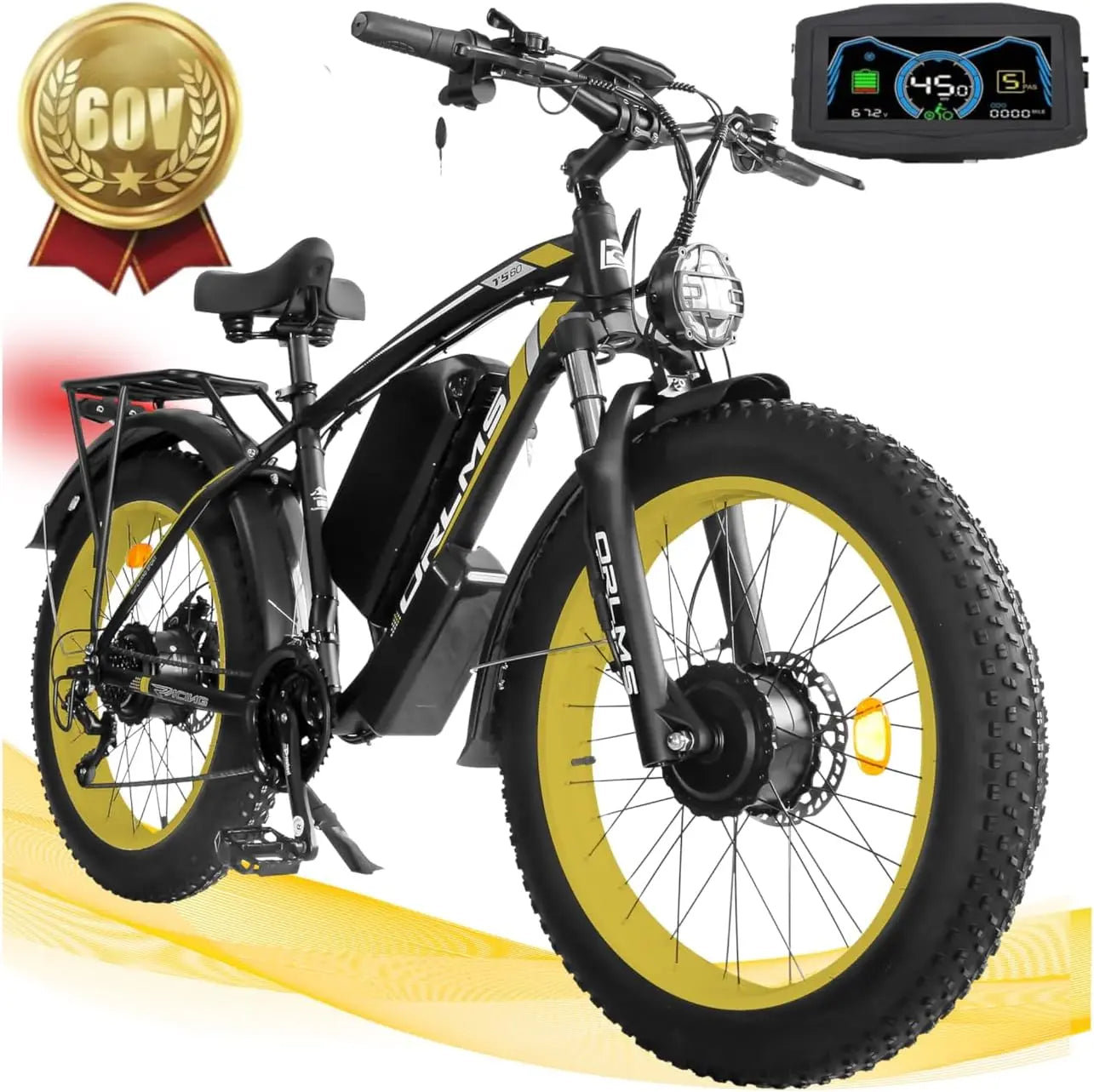 TS60 5000W Dual Motor E-Bike, 60V 25AH Battery Electric Bike for Adults, 45MPH Mountain AWD 21-Speed with 26" x 4.0 Fat Tire