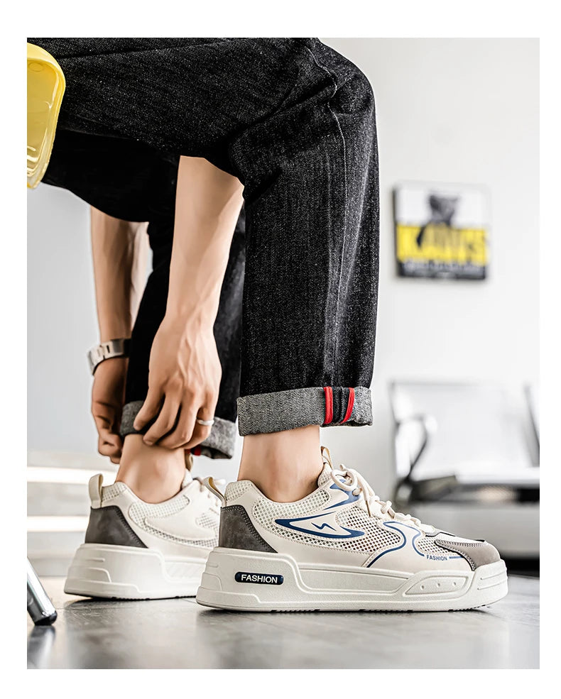 Men's Sneakers for Spring and Summer Are Breathable Fashionable Low-top Round-toe Lace-up and Color-blocked Sports Shoes