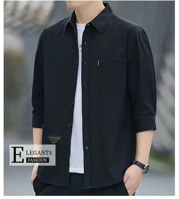 Men shirts Summer Men's clothing Short-Sleeved shirts & blouses Daily Solid Color Stand-Up Collar Casual Beach Style Male Shirt