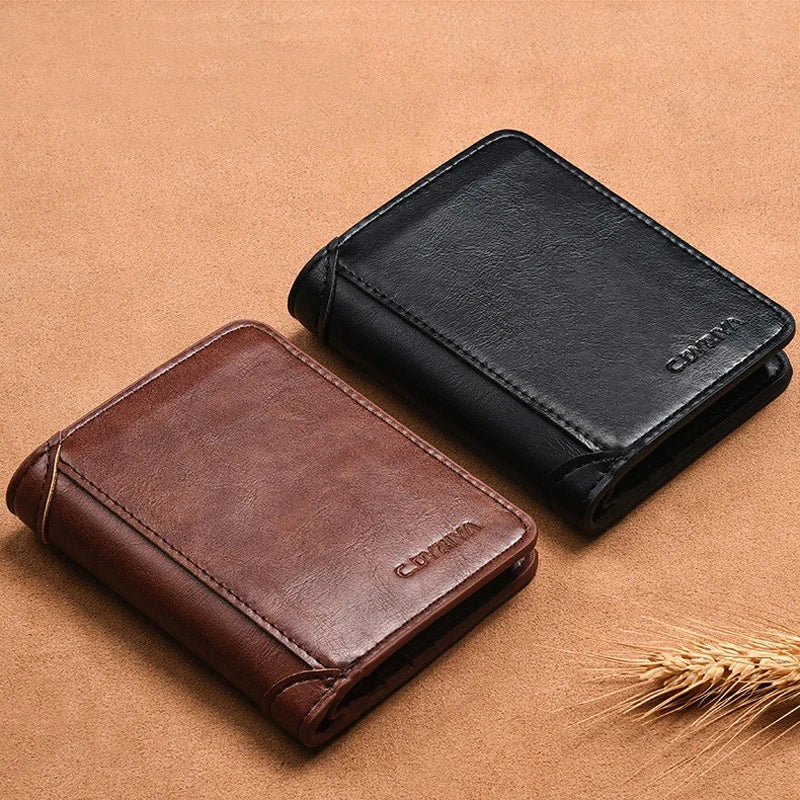 Men's wallet, wallet, integrated card bag, multifunctional vertical three fold leather wallet