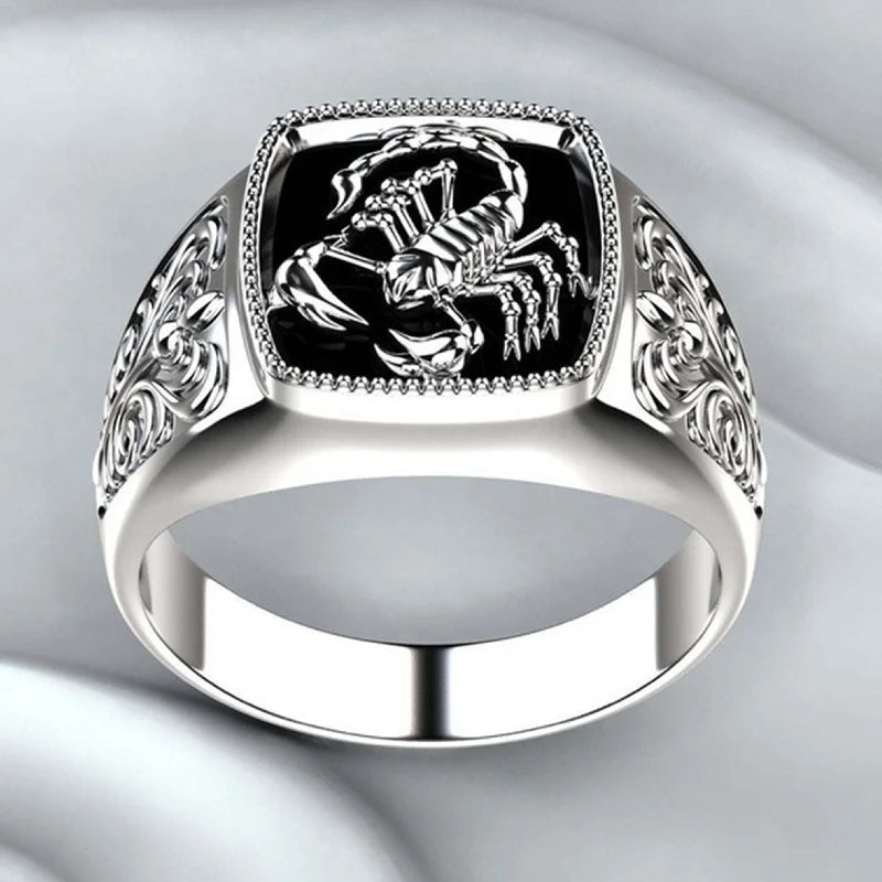 Personality Hollow Flower Scorpion Ring For Men Jewelry Trendy S925 Ring Male Index Finger Accessories Many Size