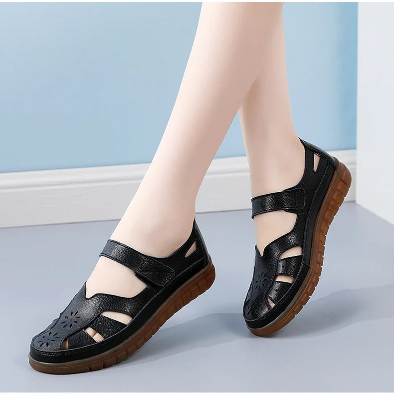 Sandals Summer Breathable Leather Slippers Women Fashion Non-Slip Casual Roman Shoes Ladies Sandals on Sale Off White Shose