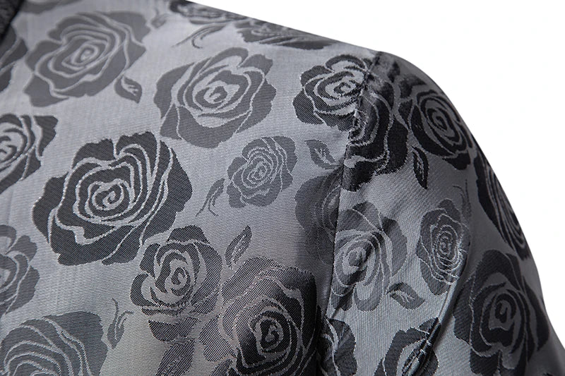 Shirt Men Fashion Gentleman Business Casual Slim Fit British Style Solid Color Button Rose Print Button Shirt Dress Shirt