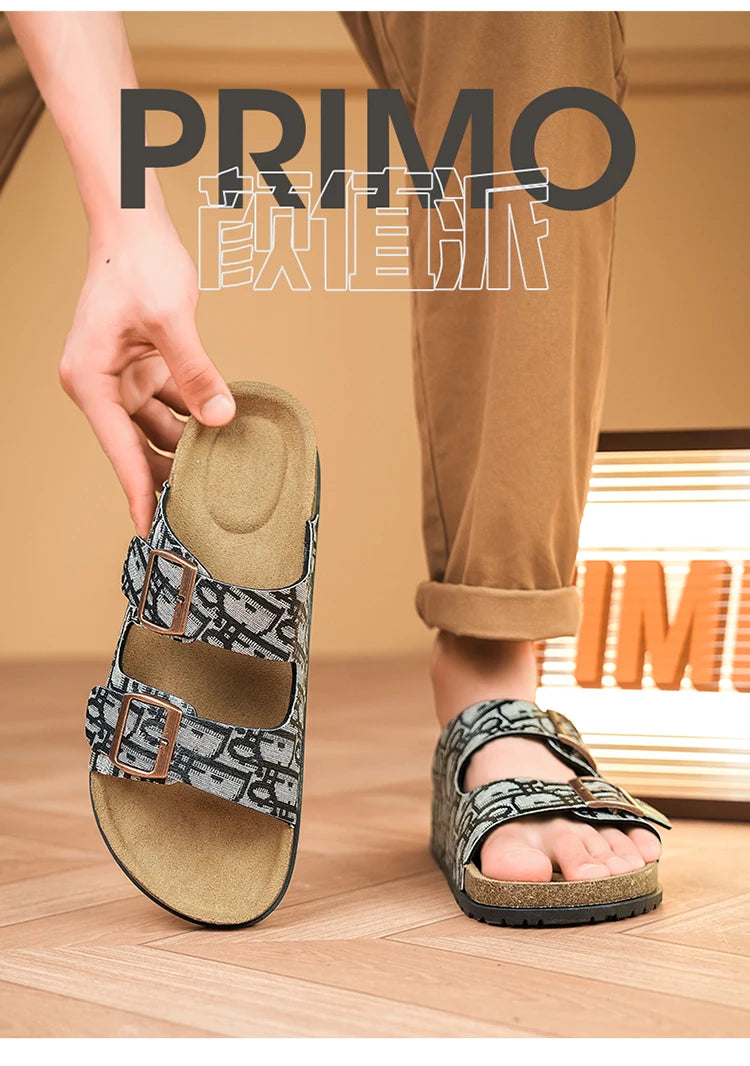 2025 Luxury Cork Slippers for Men Fashion Print Designer Slides Man Summer Mules Slippers Men Comfortable Brand Sandals Unisex