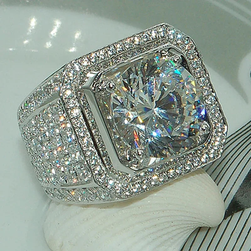 Milangirl Big Hip Hop Rhinestone Men Out Bling Square Ring   Pave Setting CZ Wedding Engagement Rings Top Quality