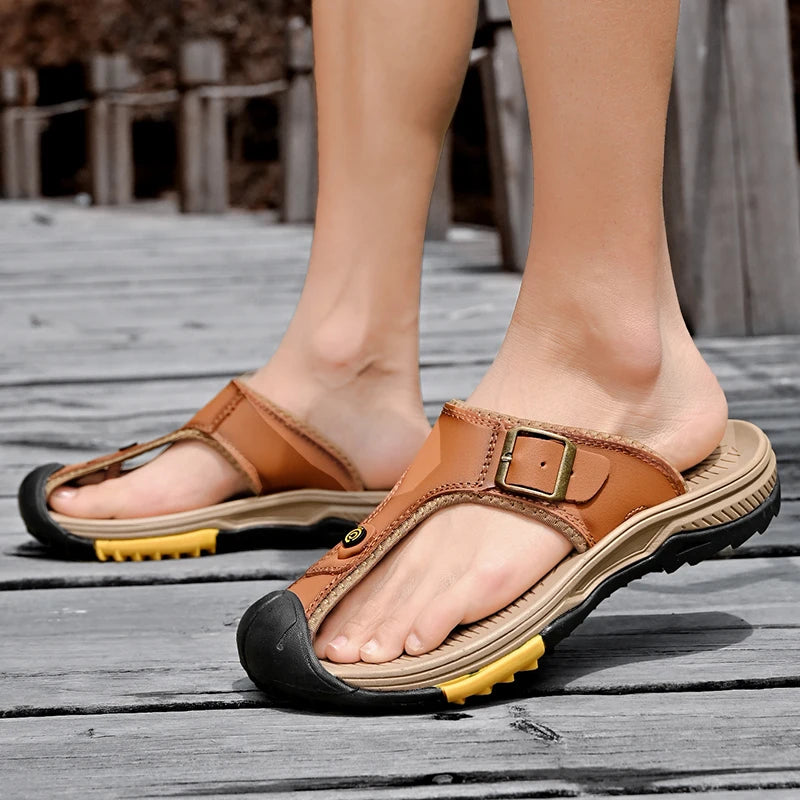 Genuine Leather Sandals Men Breathable Summer Shoes Man Waterproof Outdoor Men Sandals Antiskid Beach Sandals Footwear