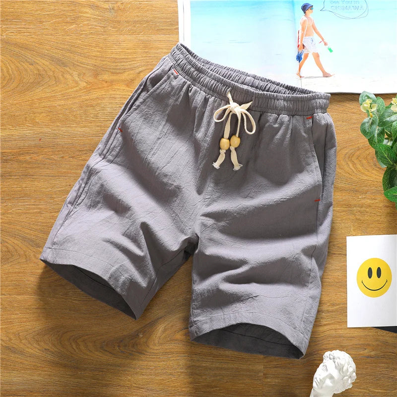 Summer Shorts for Men Cotton Elastic Waist Solid Color Loose Fitting Casual and Versatile Breathable Pure Cotton Home Pants