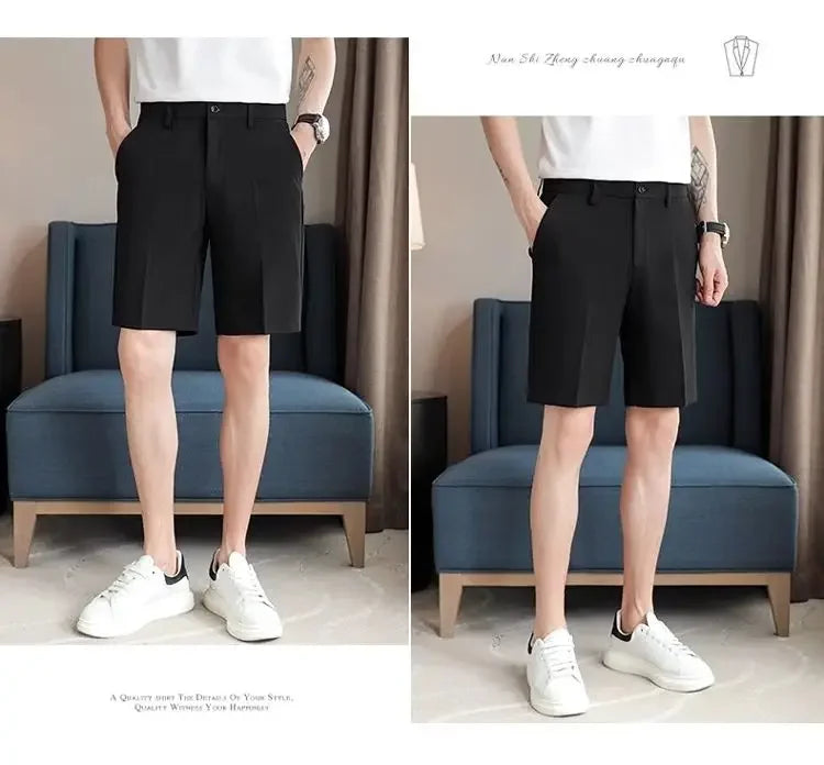 Men's Suit Shorts Summer Simple Slim Straight Handsome New Chic Solid Color Thin Five-point Trousers High-end Casual Trousers