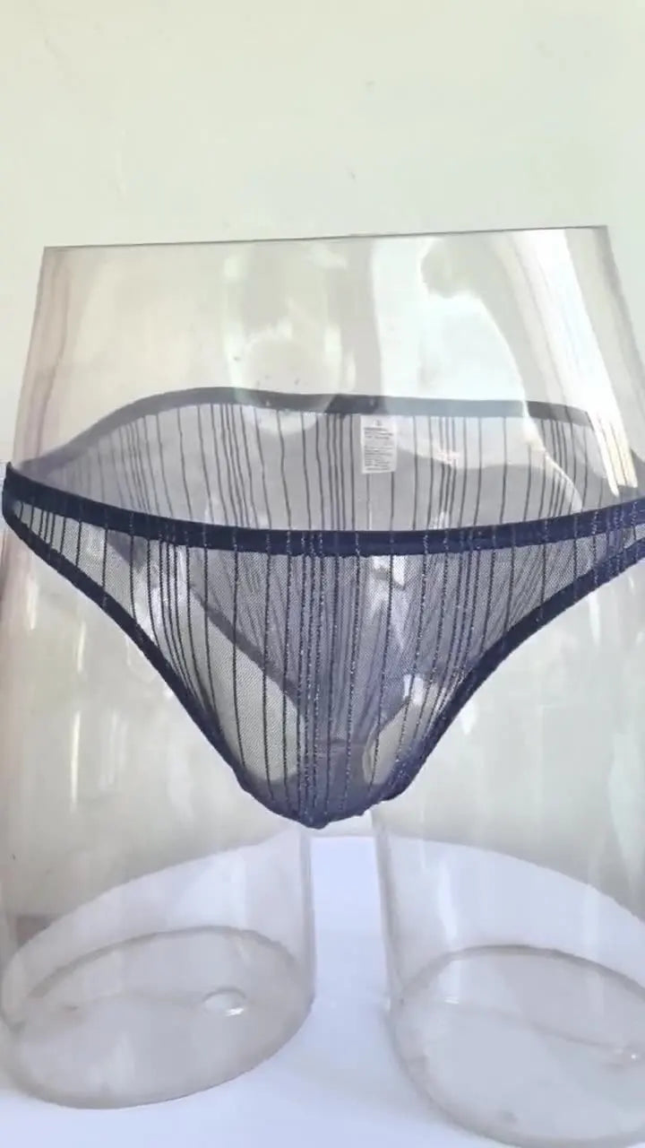 Men's sexy underwear, transparent and fun mesh thin transparent quick drying triangle pants, low waist breathable underwear