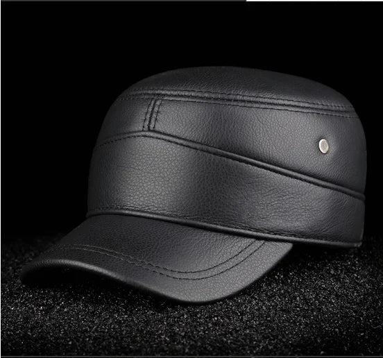 2025 New Men Spring/Winter Real Leather Black/Brown Flat Baseball Caps Male 54-62 cm Customized Size Outdoor Snapback Golf Hat