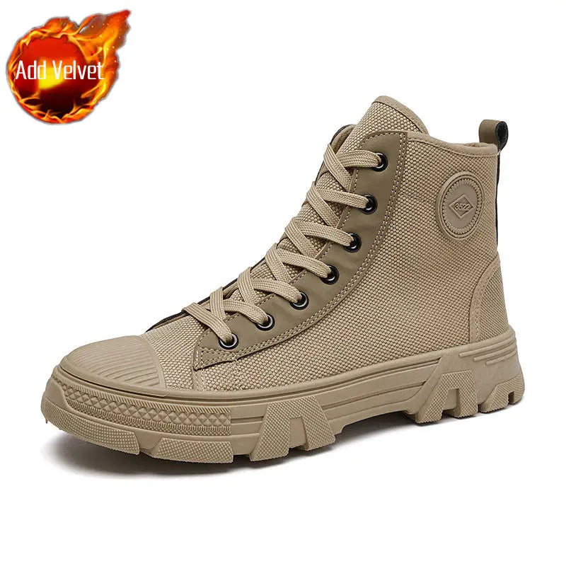 Men's High Cut Boots Warm Winter Lace Up with Fur Outdoor Hiking Male Shoes Platform Retro Original Deals Comfortable Offer Sale