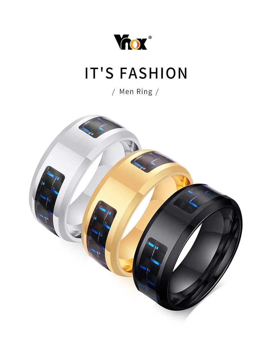 Vnox Customize Logo 8mm Men's Ring Carbon Fiber Wedding Band Personalized Simple Icon Image Meaningful Gift to Husband Dad