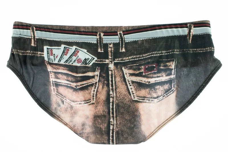 Brief Underwear Men Sexy Denim Short Boxers Men Boxers Man Underpants Breathable Pouch Jeans Printed Bikini Swimwear Male Young
