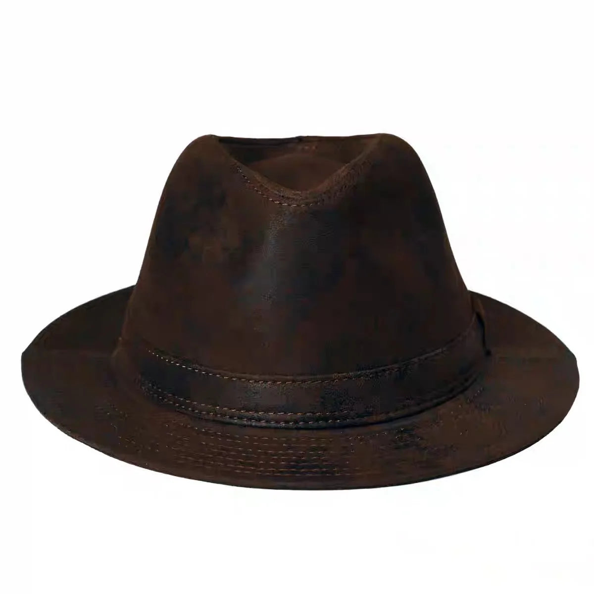 Man High Quality Genuine Leather Jazz Fedora Gentleman Cowhide Short Brim Black/Brown Top Hat Male Shows Topper Color Blocking