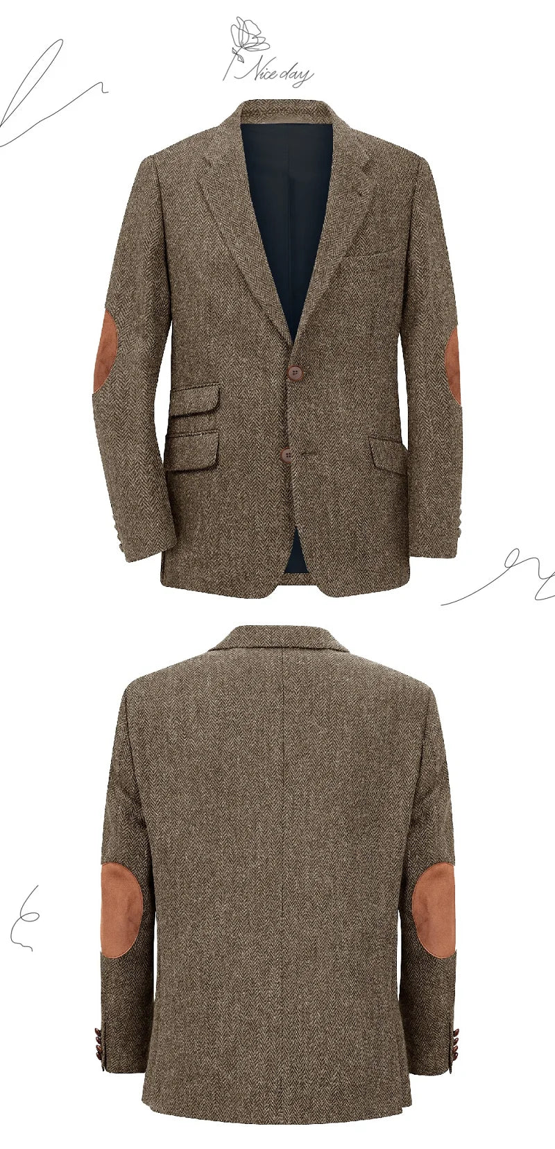 Men's Blazer Herringbone Single Breasted Casual Elegant Man Suit Jackets Coat Men's Stage Clothing Clothing-for-men Male Clothes