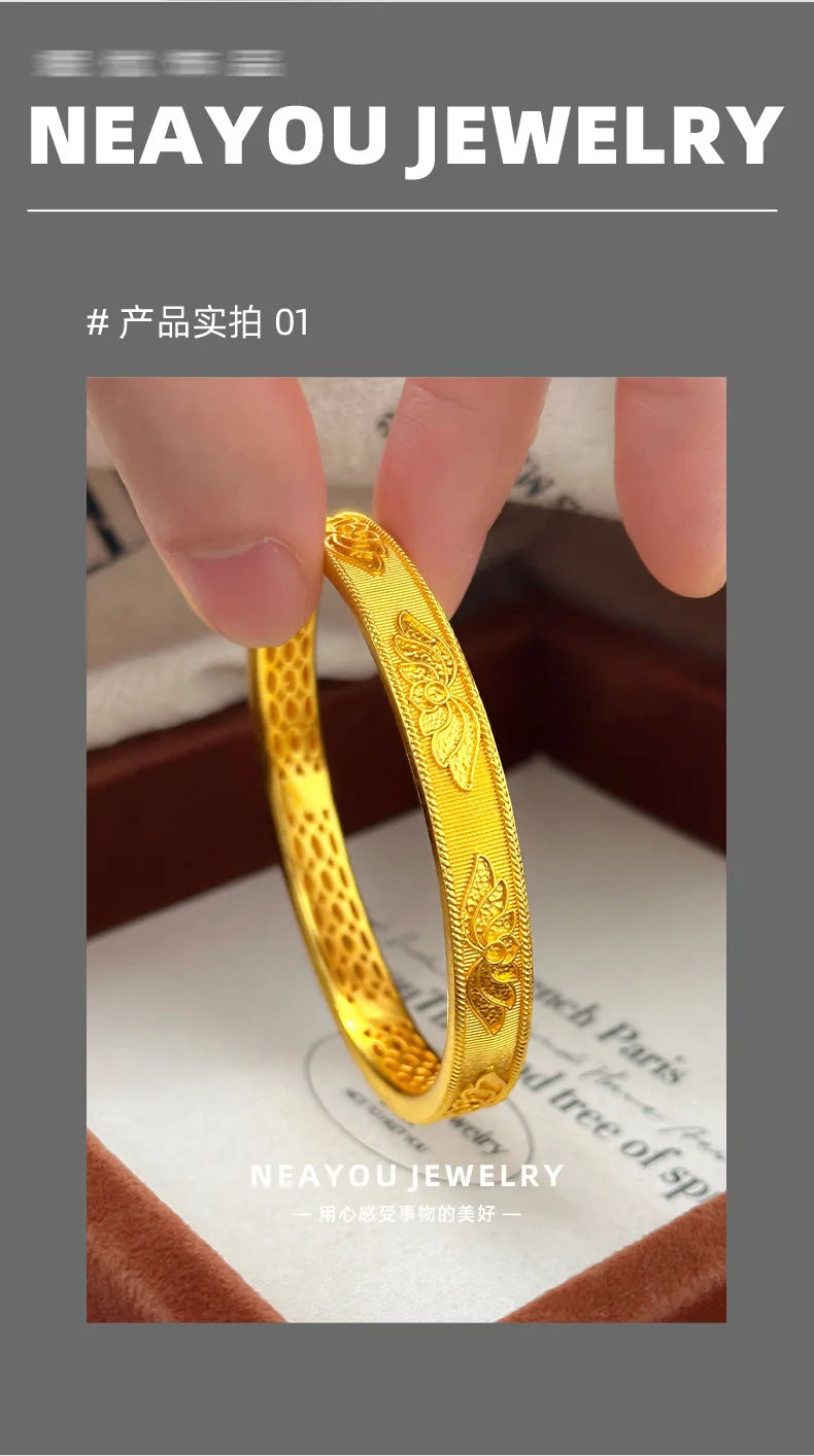 24k Gold Real 9999 Golden Broken Bingbing Bangles Flash Solid Bracelet Women's Temperament Fine Jewelry Set Ring Bracelet