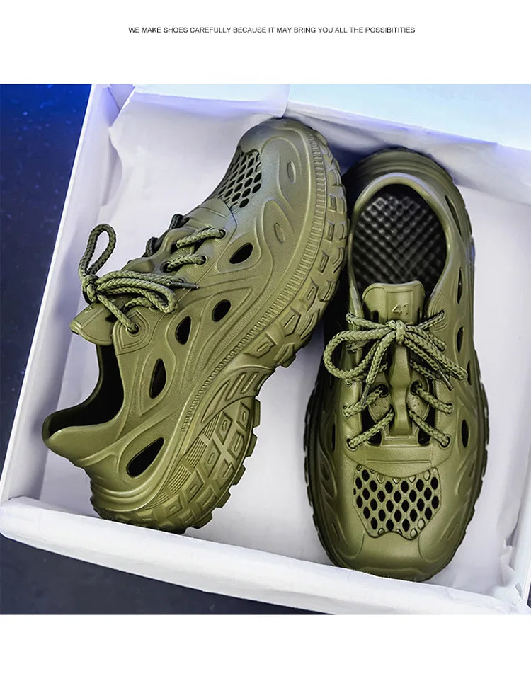 Sandals for Men Outdoor Non-slip Tire Sole Hole Shoes Hollow Breathable Men's Sandals Beach Lightweight Platform Sneakers Men