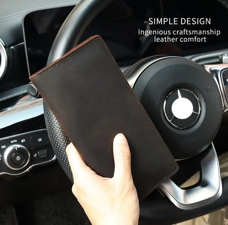 Man 100% Real Cow Leather Wallet Long Billfold Credit Card Holder Purse for Men Outfits Birthday Gift