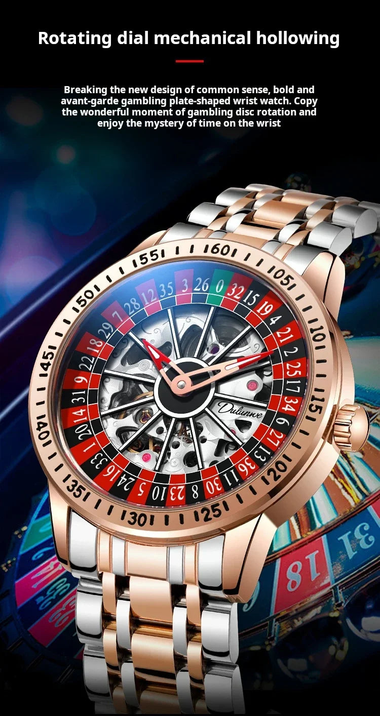Men Mechanical Watch Automatic Luxury Gambling Rotating Plate Dial Wristwatch Man Casual Waterproof Luminous Clock Reloj Hombre