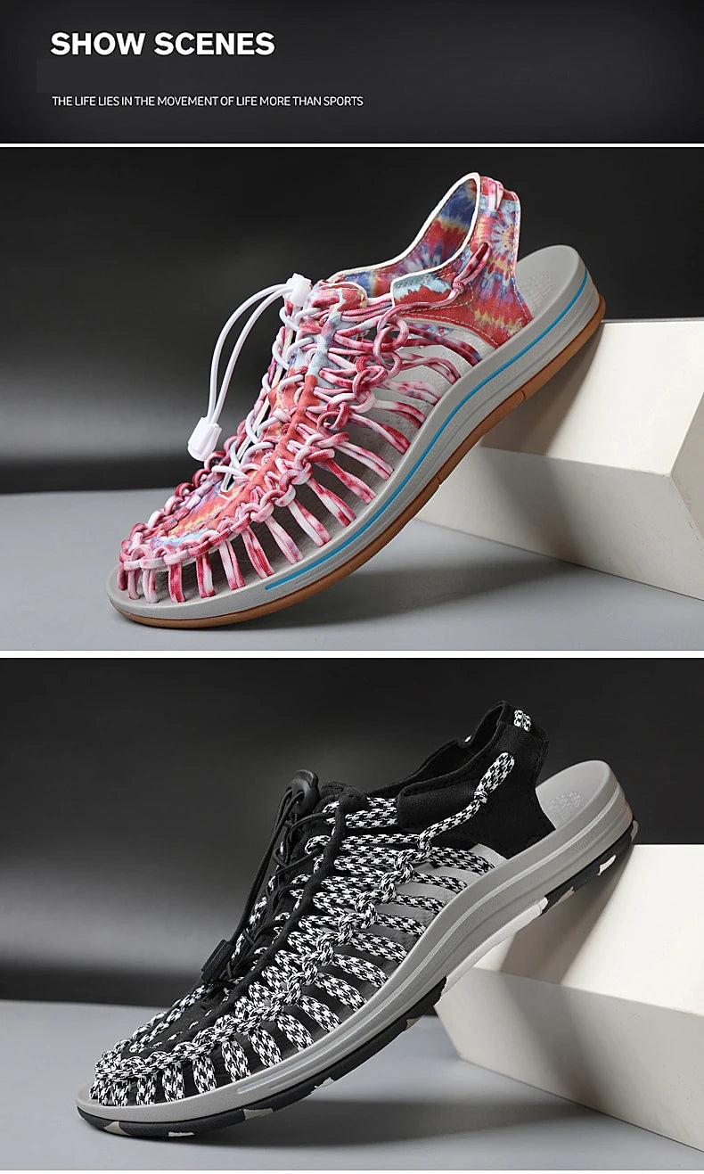 Summer Men Sandals Weaving Design Beach Sandals Breathable Casual Flat Roman Mens Shoes Outdoor Couples Sandals