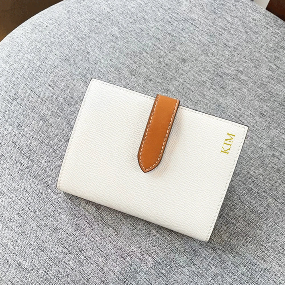 Luxury Design Genuine Leather Wallet For Woman Custom Initials Fashion Folding Passport Holder Business Card Holder Coin Purse